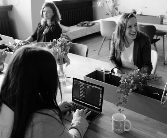 happy female office employees